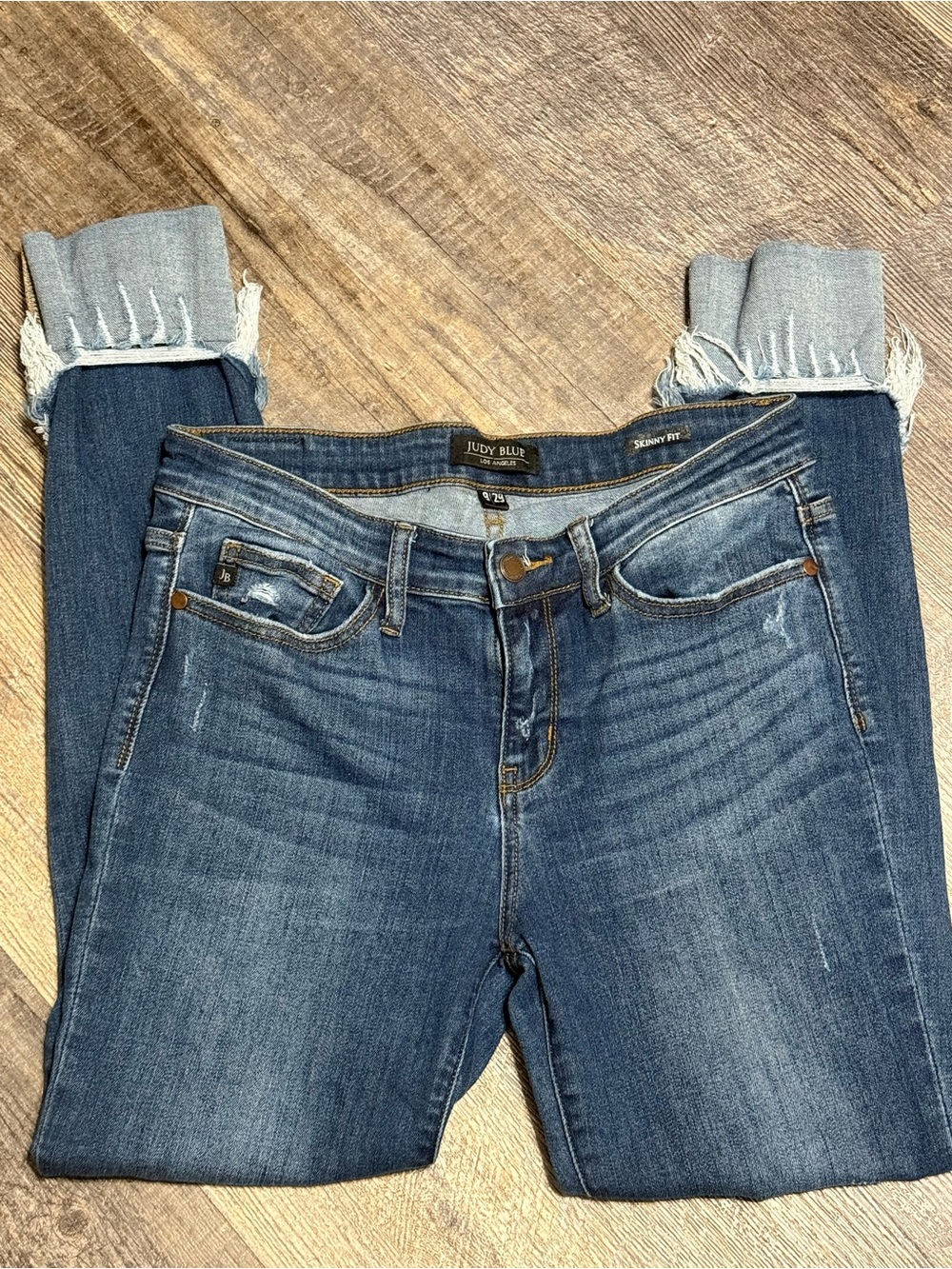 Judy Blue Skinny Fit Jeans Size 9/29 Distressed Frayed Cuff Stretch Denim - Picture 6 of 10